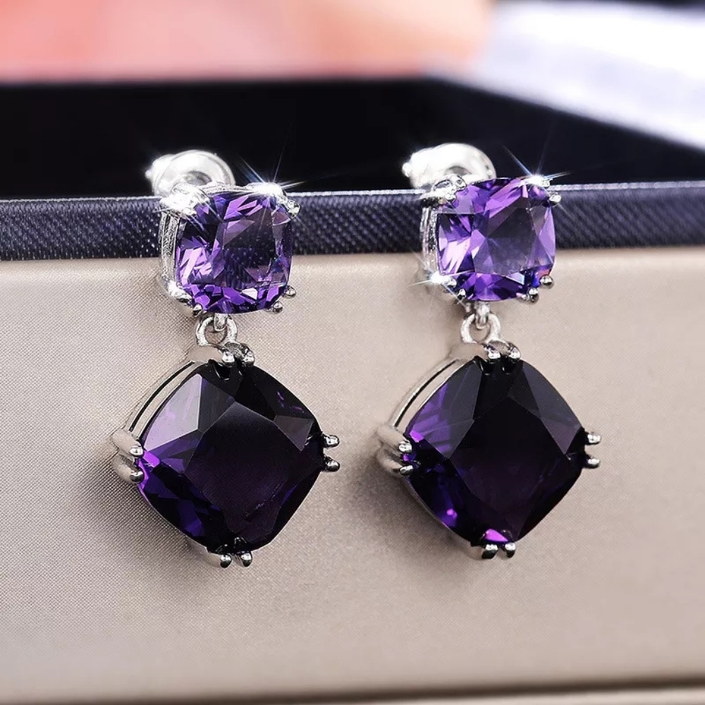 Elegant Purple Crystal Dangle Earrings